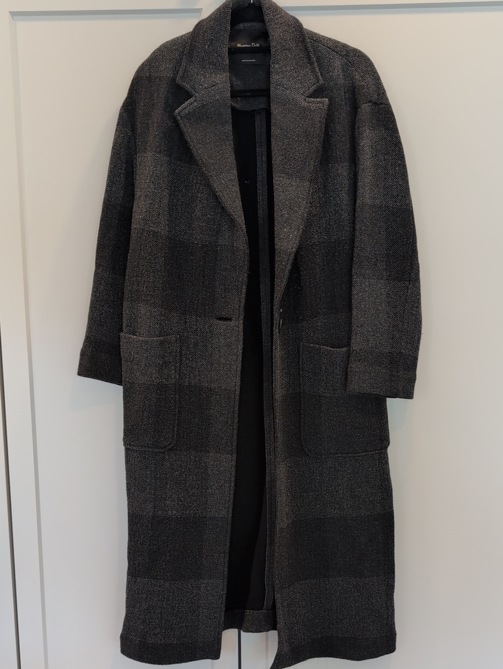 Massimo Dutti Charcoal Plaid Long Pea Coat
